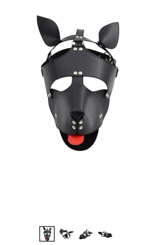 Маска собаки з червоним язиком шкіряна Dog Leather Mask BDSM