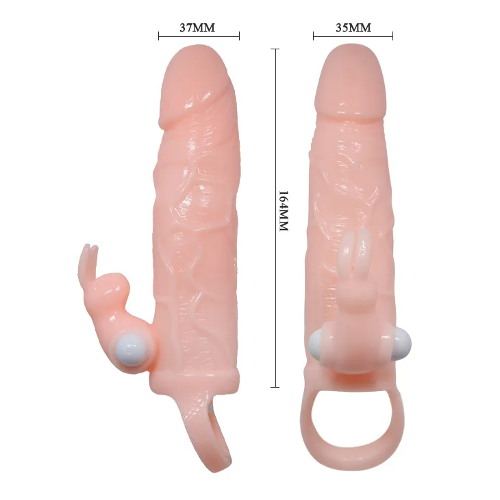 Насадка на член - Brave Men Vibro Penis Sleeve Flesh with Bunny