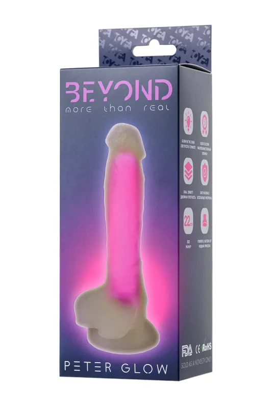 Фалоімітатор, що світиться в темряві, Beyond By Toyfa, Peter Glow, силікон, прозоро-рожевий, 16,5 с