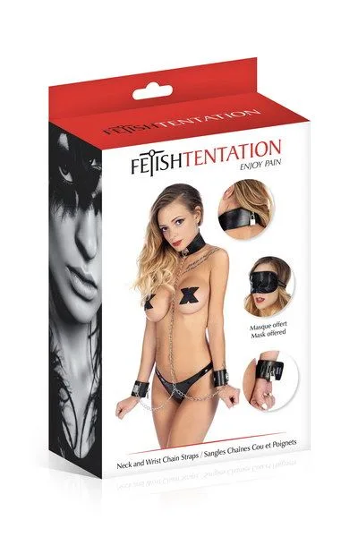 Нашийник із наручниками та ланцюжком Fetish Tentation