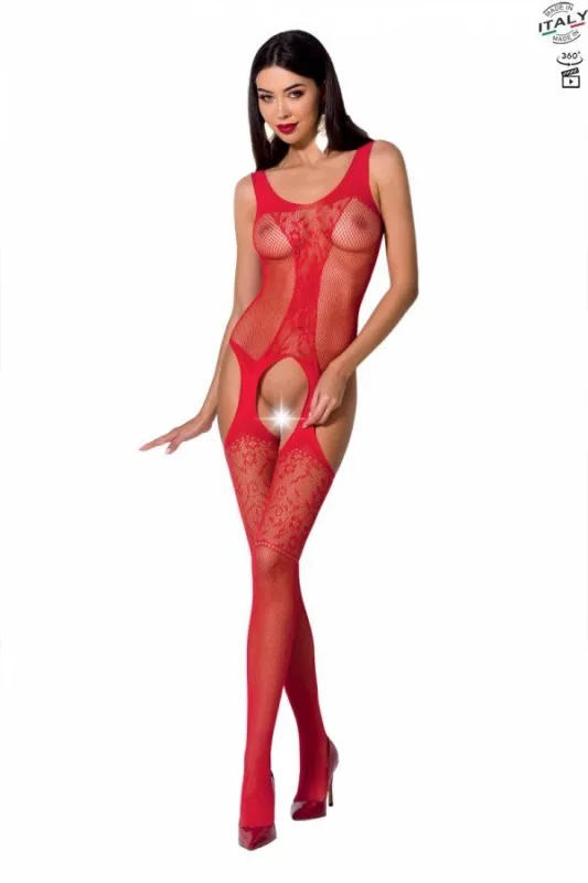 Бодістокінг з імітацією панчіх та ажурною вставкою Passion red