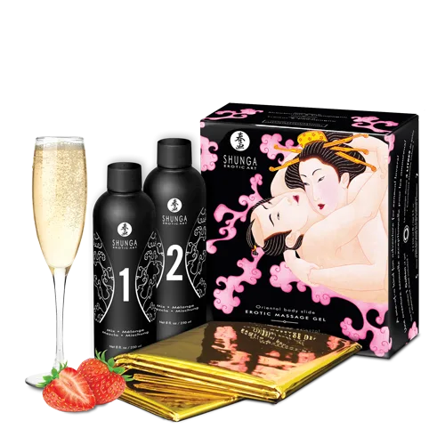 Гель для NURU масажу Shunga Oriental Body-to-Body - Sparkling Strawberry Wine плюс простирадло