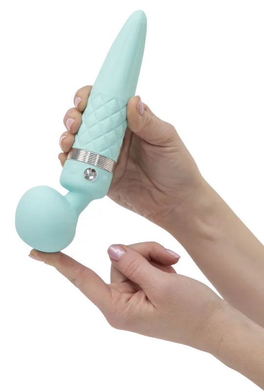 Вибромассажер 2-в-1 PILLOW TALK - Sultry Teal, массажер и вибратор с ротацией, подогрев