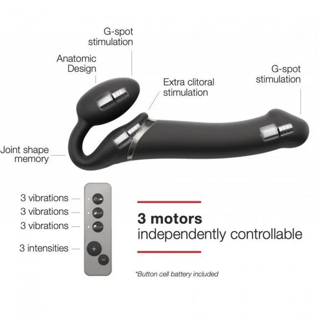 Безремінний страпон з вібрацією Strap-On-Me Vibrating Black M, діаметр 3,3см, пульт ДК