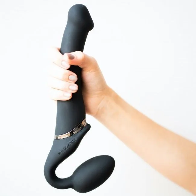 Безремінний страпон з вібрацією Strap-On-Me Vibrating Black L, діаметр 3,7см, пульт ДК