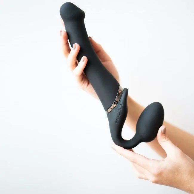 Безремінний страпон з вібрацією Strap-On-Me Vibrating Black L, діаметр 3,7см, пульт ДК