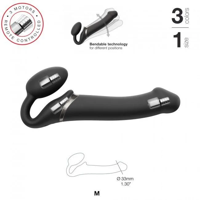 Безремінний страпон з вібрацією Strap-On-Me Vibrating Black L, діаметр 3,7см, пульт ДК