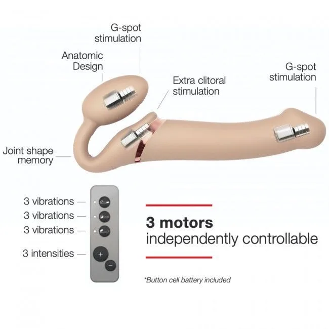 Безремінний страпон з вібрацією Strap-On-Me Vibrating Flesh M, діаметр 3,3см, пульт ДК