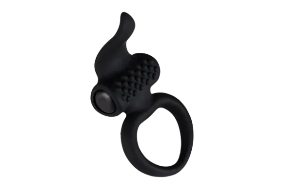 Ерекційне віброкільце Adrien Lastic Lingus Black з язичком і щіточкою для стимуляції клітора