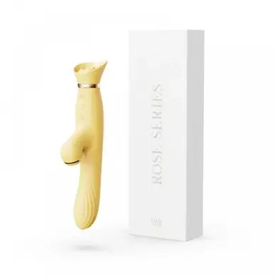 Вібратор з підігрівом та вакуумною стимуляцією ZALO ROSE RABBIT YELLOW