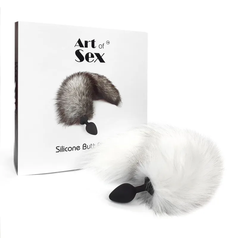 Силіконова анальна пробка з хвостом з натурального хутра Art of Sex size M White fox