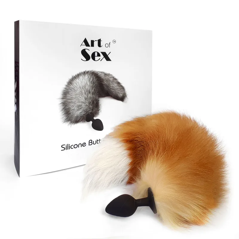 Силіконова анальна пробка з хвостом з натурального хутра Art of Sex size M Foxy fox
