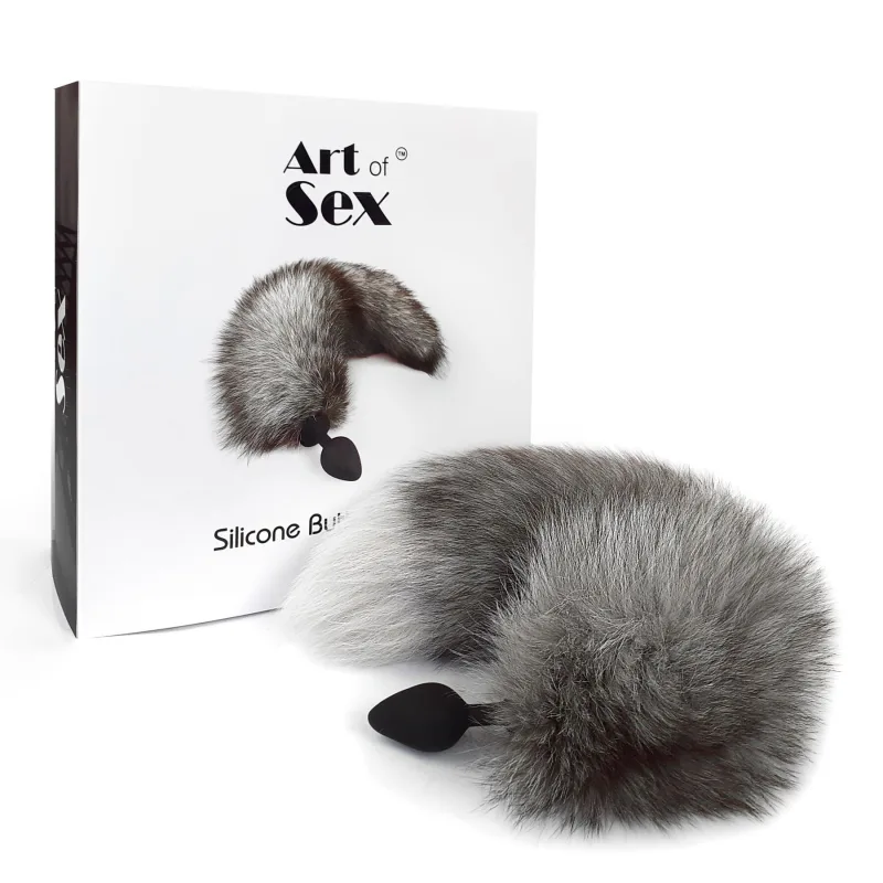 Силіконова анальна пробка з хвостом з натурального хутра Art of Sex size M Artctic fox