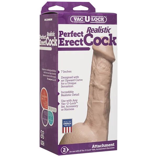 Фалоімітатор Doc Johnson - 7 Inch Perfect Erect Cock, велика голівка, Vac-U-Lock