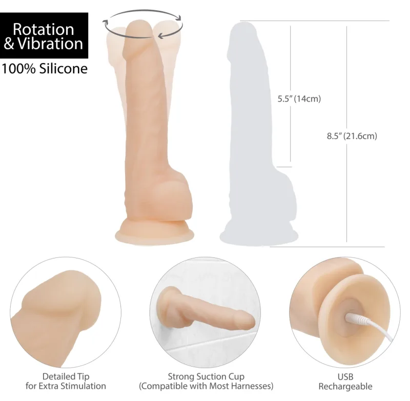 Фалоімітатор з вібрацією та ротацією Naked ADDICTION 8″ діаметр 4,2 см