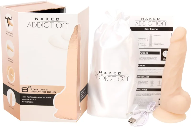 Фалоімітатор з вібрацією та ротацією Naked ADDICTION 8″ діаметр 4,2 см