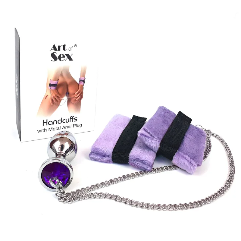 Наручники з металевою анальною пробкою Art of Sex Handcuffs with Metal Anal Plug size M