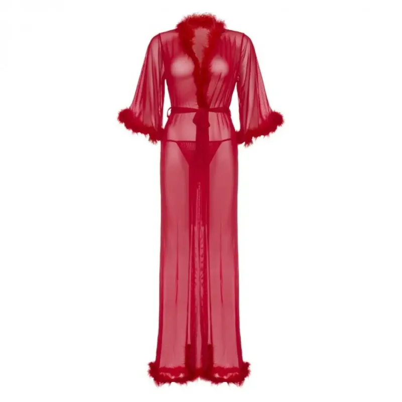Довгий халат Leg Avenue Marabou Trimmed Red