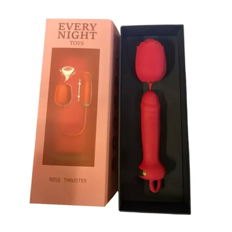 Вакуумный стимулятор в виде розы Every Night Toys с пульсацией, красный