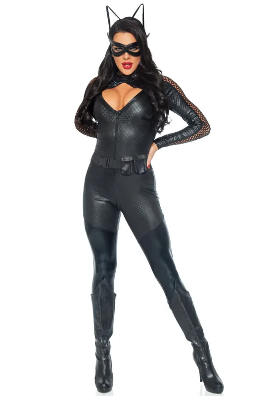 Еротичний костюм супергероя-кішечки Leg Avenue Wicked Kitty S.M.L, комбінезон, пояс, маска, вушка