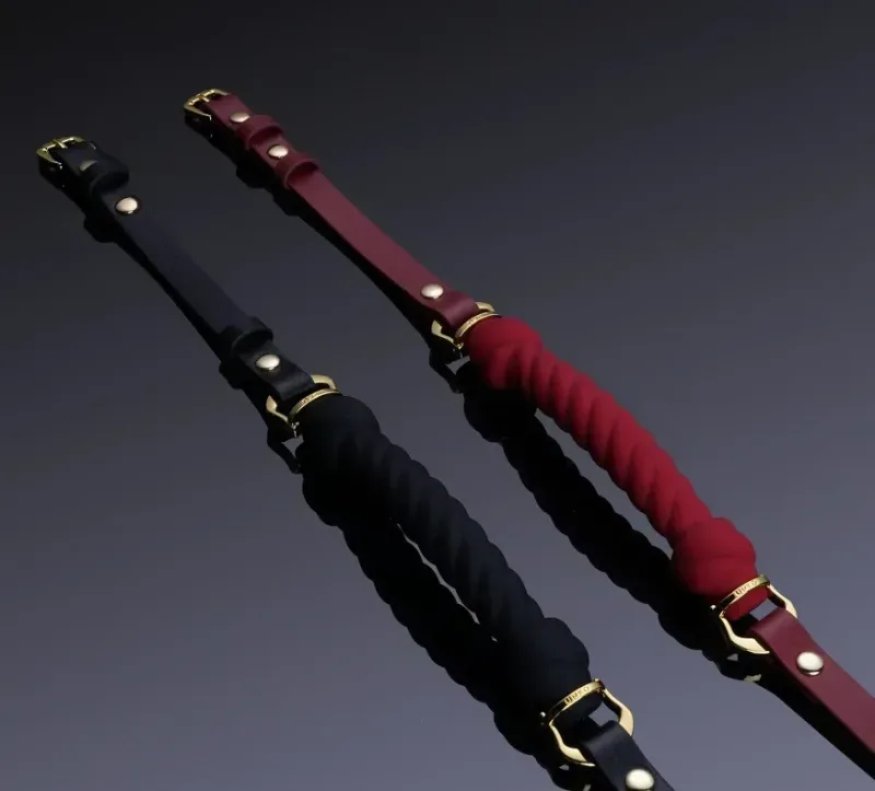 Кляп у формі джгута UPKO Desire for Mouth Bondage Collection, чорний та червоний колір,італійська шкіра