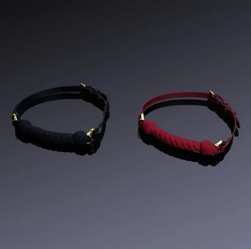 Кляп у формі джгута UPKO Desire for Mouth Bondage Collection, чорний та червоний колір,італійська шкіра