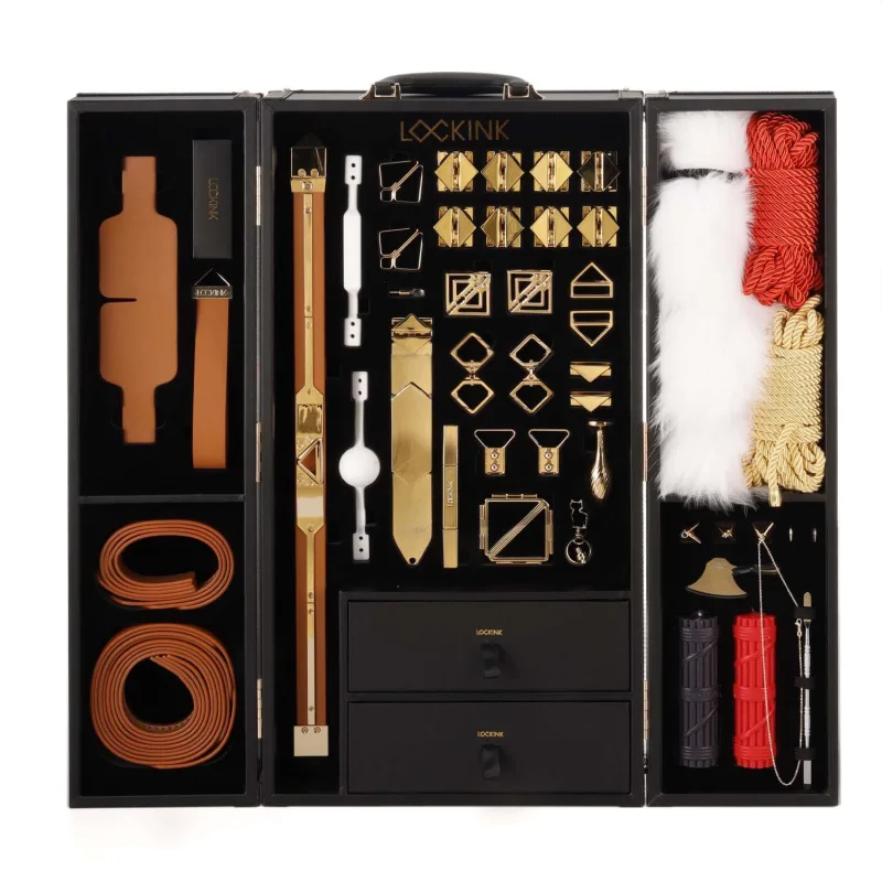 БДСМ-набір LOCKINK All-in-1 BDSM Play Kit, коричневий, ремені, маска, кляпи, анальні пробки, свічки