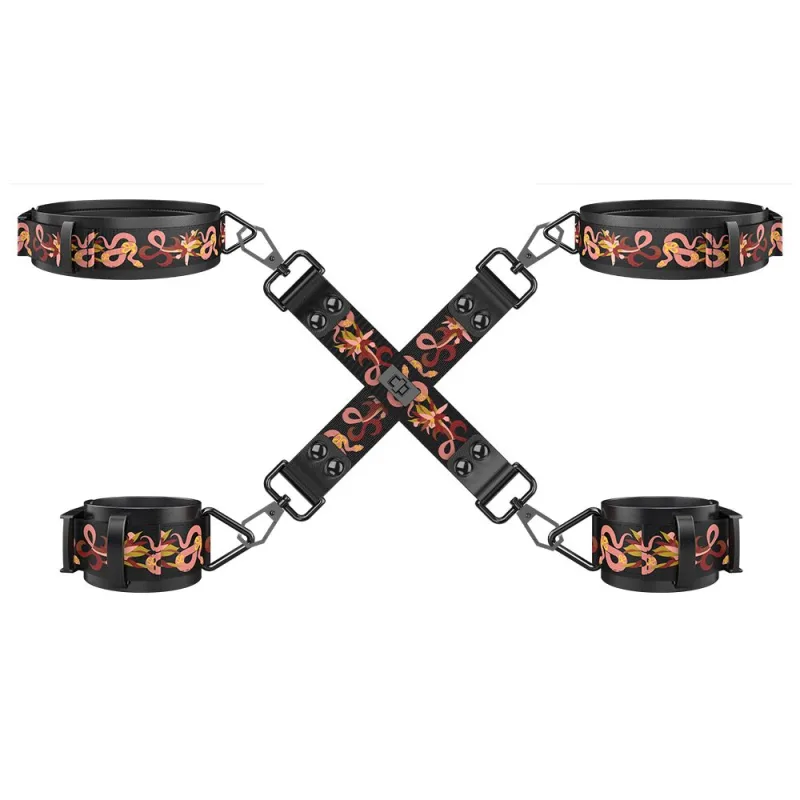 БДСМ-набір LOCKINK The Flowering Serpent Bondage Set, чорний, з малюнком у вигляді змій, 7 предметів