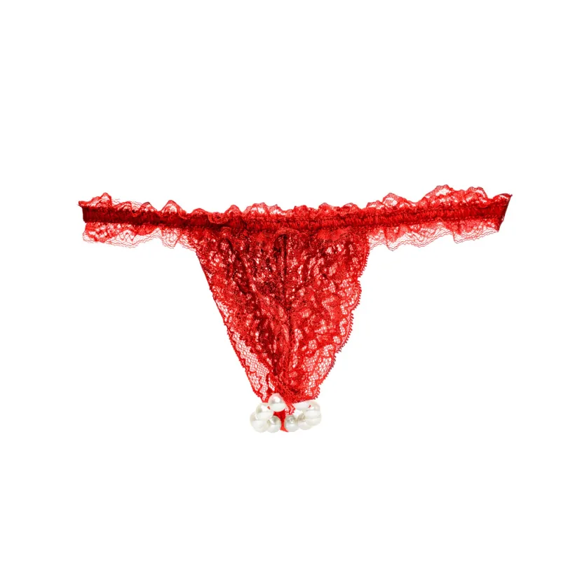 Набір Intt BRAZILIAN PANTY RED: трусики на резинці S-XL з перлинним кільцем + полунична змазка (відеоогляд)